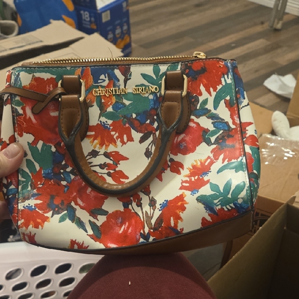 Christian Siriano Red and Blue Floral Satchel